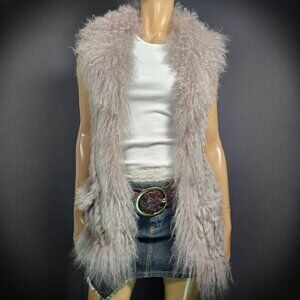 Y2K Gray Mongolian Lamb Rabbit Fur Knit Vest Size L Boho Glam Hippie Grunge